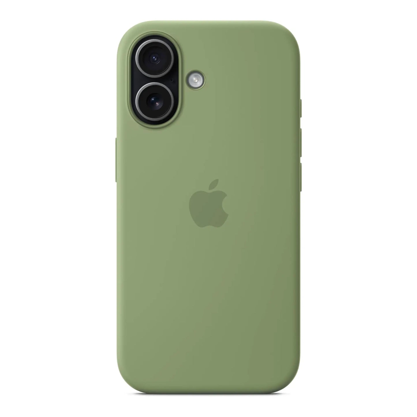 Das Bild zeigt die Apple iPhone Handyhülle MGEX4ZM/A aus Silikon. Sie ist kompatibel mit dem iPhone 17. In der Farbe Hellmoosgrün aus der Frontansicht.