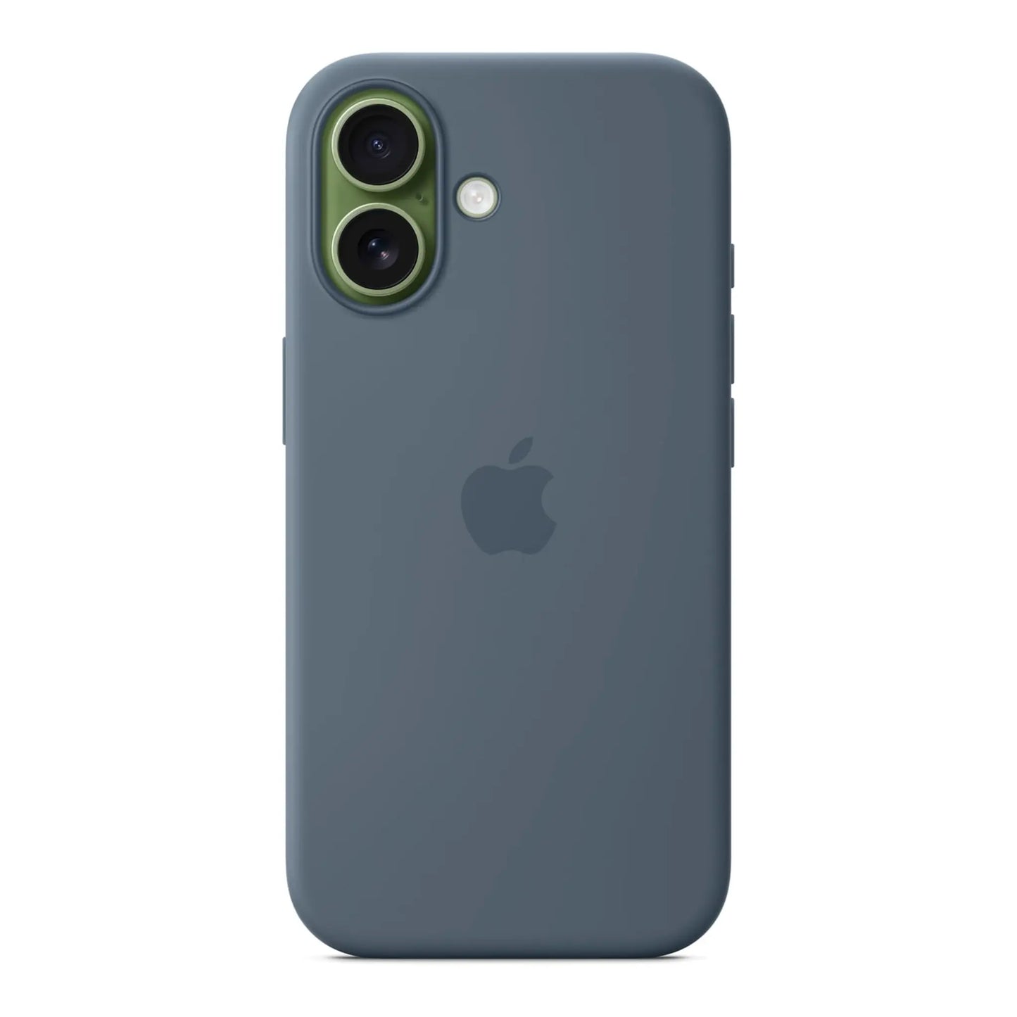Das Bild zeigt die Apple iPhone Handyhülle MGEW4ZM/A aus Silikon. Sie ist kompatibel mit dem iPhone 17. In der Farbe Maritimblau aus der Frontansicht.