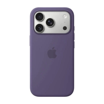 Das Bild zeigt die Apple iPhone Handyhülle MGFN4ZM/A aus Silikon. Sie ist kompatibel mit dem iPhone 17 Pro Max. In der Farbe Nebelviolett aus der Frontansicht.