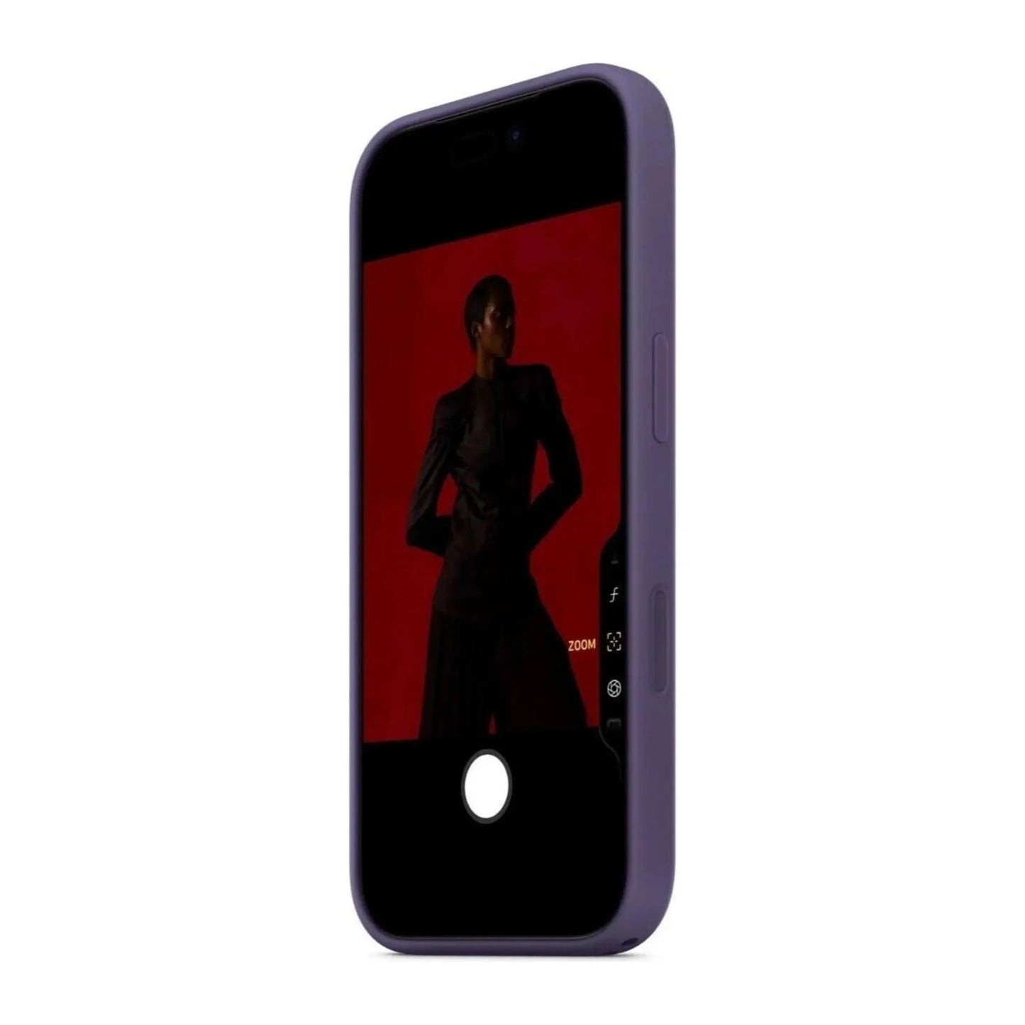 Das Bild zeigt die Apple iPhone Handyhülle MGFN4ZM/A aus Silikon. Sie ist kompatibel mit dem iPhone 17 Pro Max. In der Farbe Nebelviolett aus der Schrägansicht.