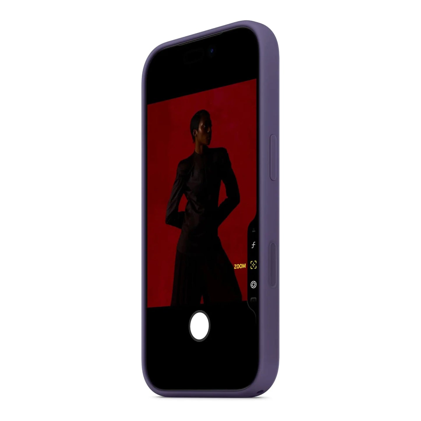 Das Bild zeigt die Apple iPhone Handyhülle MGFG4ZM/A aus Silikon. Sie ist kompatibel mit dem iPhone 17 Pro. In der Farbe Nebelviolett aus der Schrägansicht.