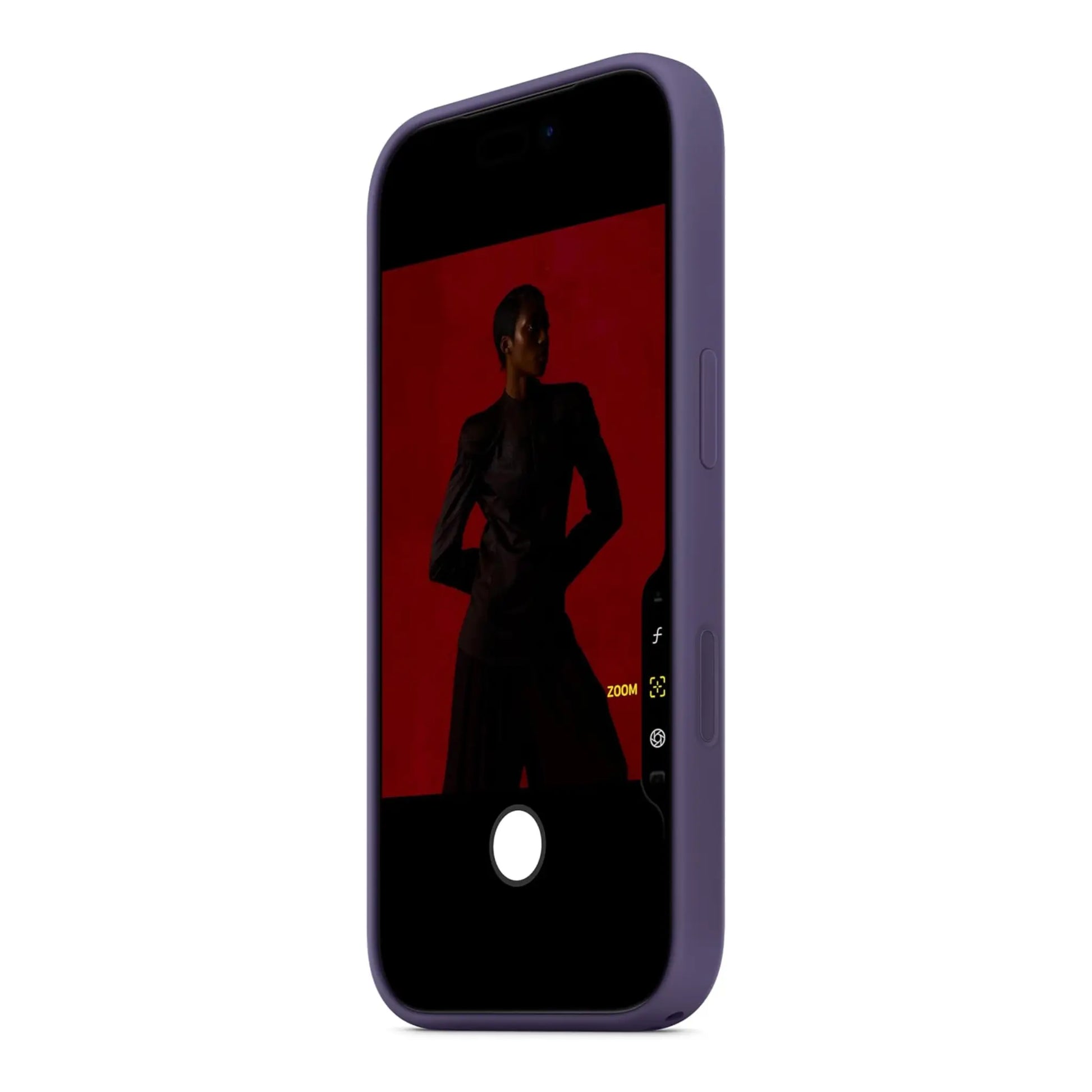 Das Bild zeigt die Apple iPhone Handyhülle MGFG4ZM/A aus Silikon. Sie ist kompatibel mit dem iPhone 17 Pro. In der Farbe Nebelviolett aus der Schrägansicht.