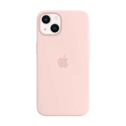 Das Bild zeigt die Apple iPhone Handyhülle MM283ZM/A aus Silikon. Sie ist kompatibel mit dem iPhone 13. In der Farbe Kalkrosa aus der Frontansicht.