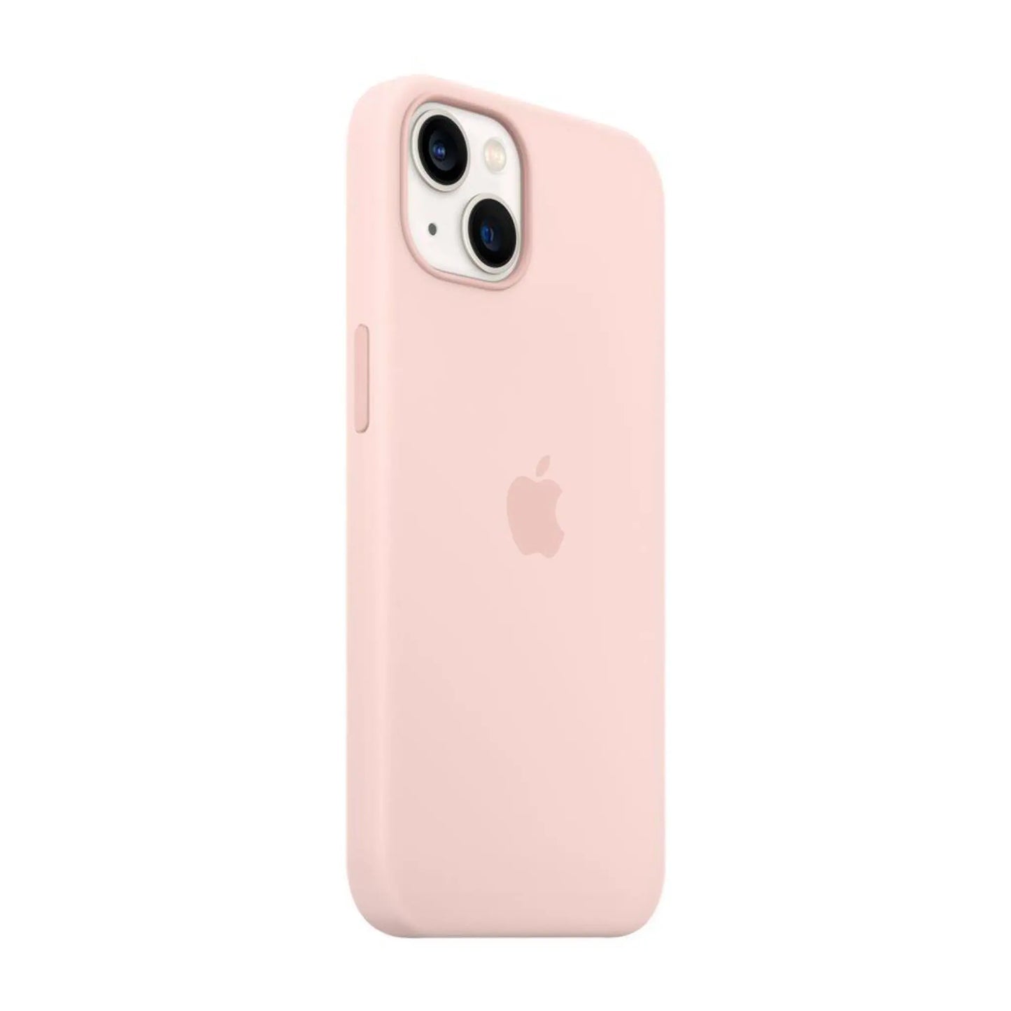 Das Bild zeigt die Apple iPhone Handyhülle MM283ZM/A aus Silikon. Sie ist kompatibel mit dem iPhone 13. In der Farbe Kalkrosa aus der Schrägansicht.