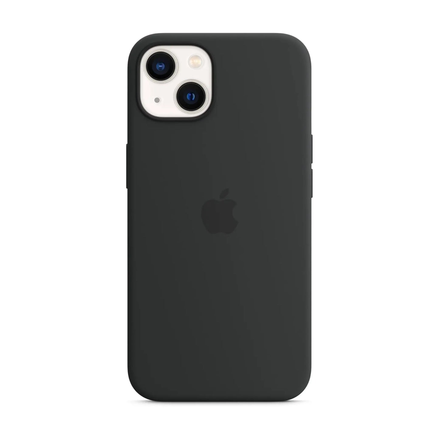 Das Bild zeigt die Apple iPhone Handyhülle MC4A4ZM/A aus Silikon. Sie ist kompatibel mit dem iPhone 13. In der Farbe Mitternacht aus der Frontansicht.