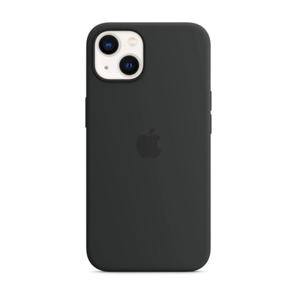 Das Bild zeigt die Apple iPhone Handyhülle MC4A4ZM/A aus Silikon. Sie ist kompatibel mit dem iPhone 13. In der Farbe Mitternacht aus der Frontansicht.