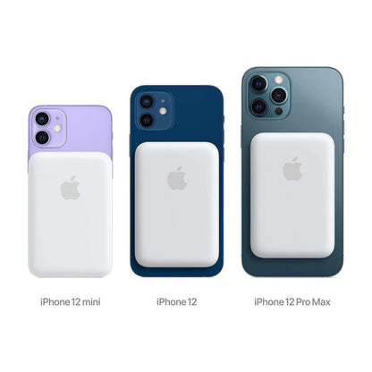 Das Bild zeigt die Apple Powerbank MJWY3ZM/A an verschiedenen iPhone Modellen.