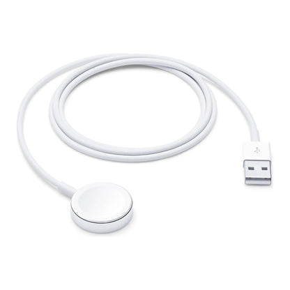 Das Bild zeigt das Apple Watch MagSafe Ladegerät USB-A mit einer Kabellänge von 1 Meter aus der Frontansicht.