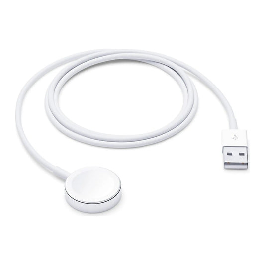 Das Bild zeigt das Apple Watch MagSafe Ladegerät USB-A mit einer Kabellänge von 1 Meter aus der Frontansicht.