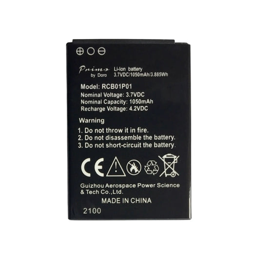 Auf diesem Produktbild wird der Doro Primo Akku RCB01P01 Li-Ion 3.7 Volt 1050 mAh abgebildet