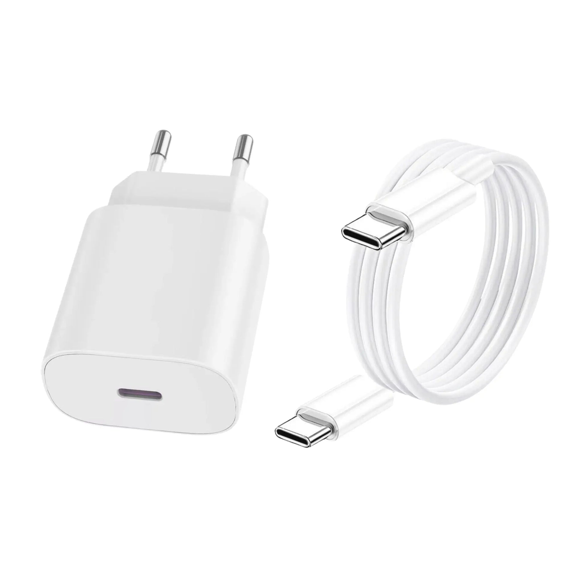 Das Bild zeigt das Firelia Ladegerät 20W inkl. Ladekabel USB-C in Weiß aus der Frontansicht.