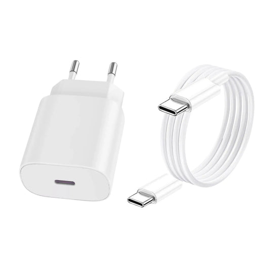 Das Bild zeigt das Firelia Ladegerät 20W inkl. Ladekabel USB-C in Weiß aus der Frontansicht.