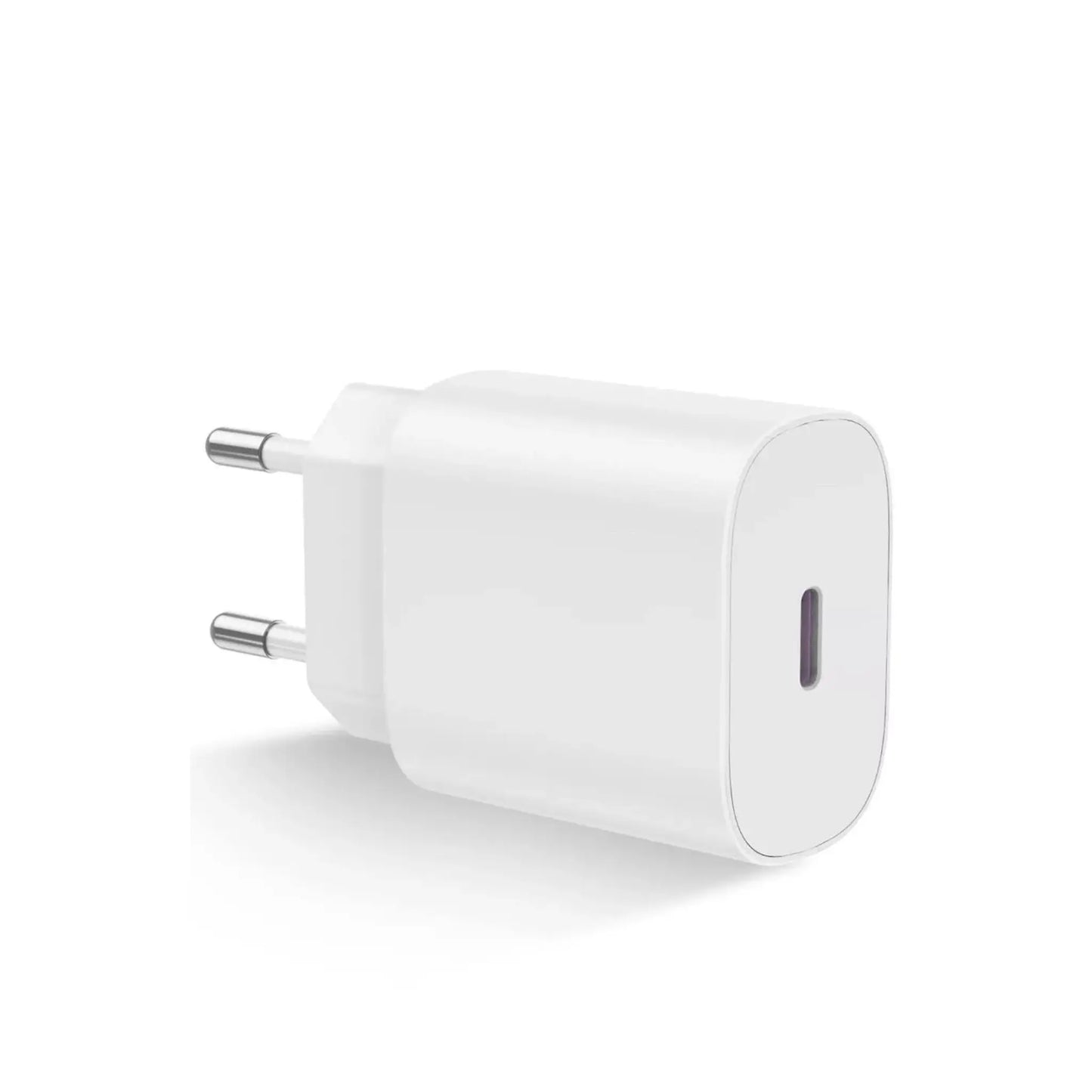 Das Bild zeigt das Firelia Ladegerät 20W USB-C in Weiß aus der Schrägansicht.