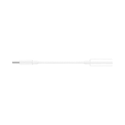 Das Bild zeigt den Huawei Adapter in Weiß, USB-C auf 3,5-mm-Klinkenstecker, kompakter Audio-Adapter für Kopfhörer und Lautsprecher ohne USB-C-Anschluss aus der Seitenansicht. 