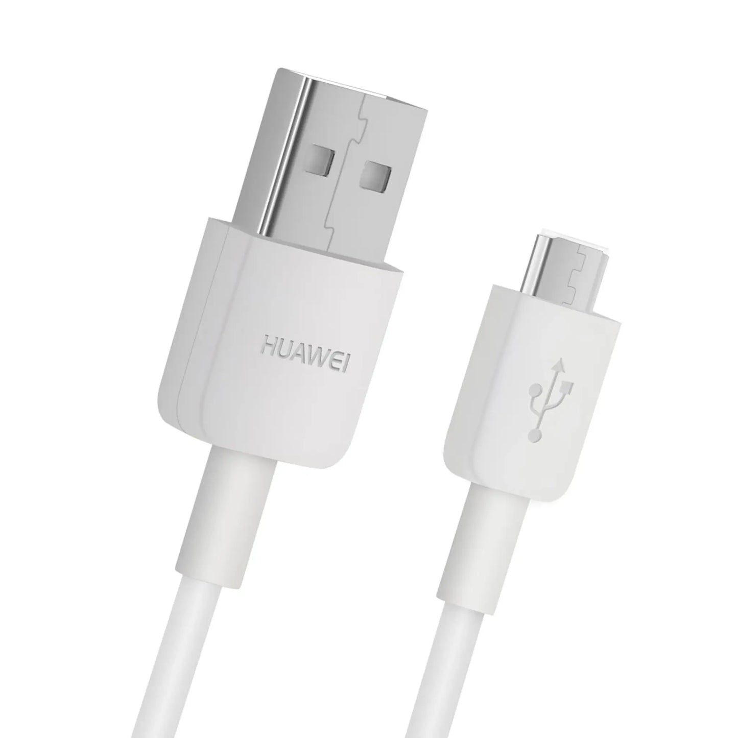 Huawei Micro-USB-Ladekabel in Weiß, 1 Meter Länge, geeignet zum Laden und Synchronisieren kompatibler Geräte. Das Bild zeigt das Kabel aus der Frontansicht.