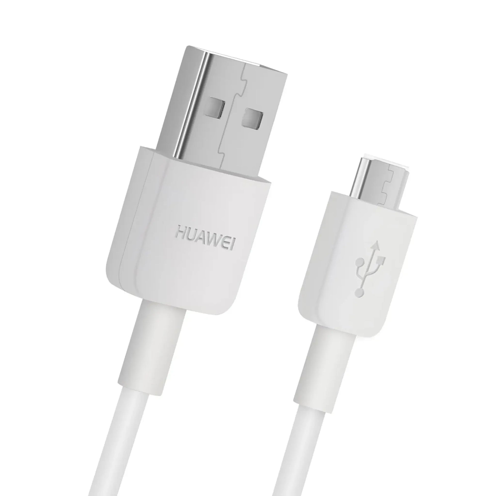 Huawei Micro-USB-Ladekabel in Weiß, 1 Meter Länge, geeignet zum Laden und Synchronisieren kompatibler Geräte. Das Bild zeigt das Kabel aus der Frontansicht.