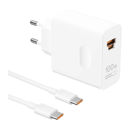 Das Bild zeigt das Huawei Superpower Wall Charger Ladegerät 100W inklusive Ladekabel. 