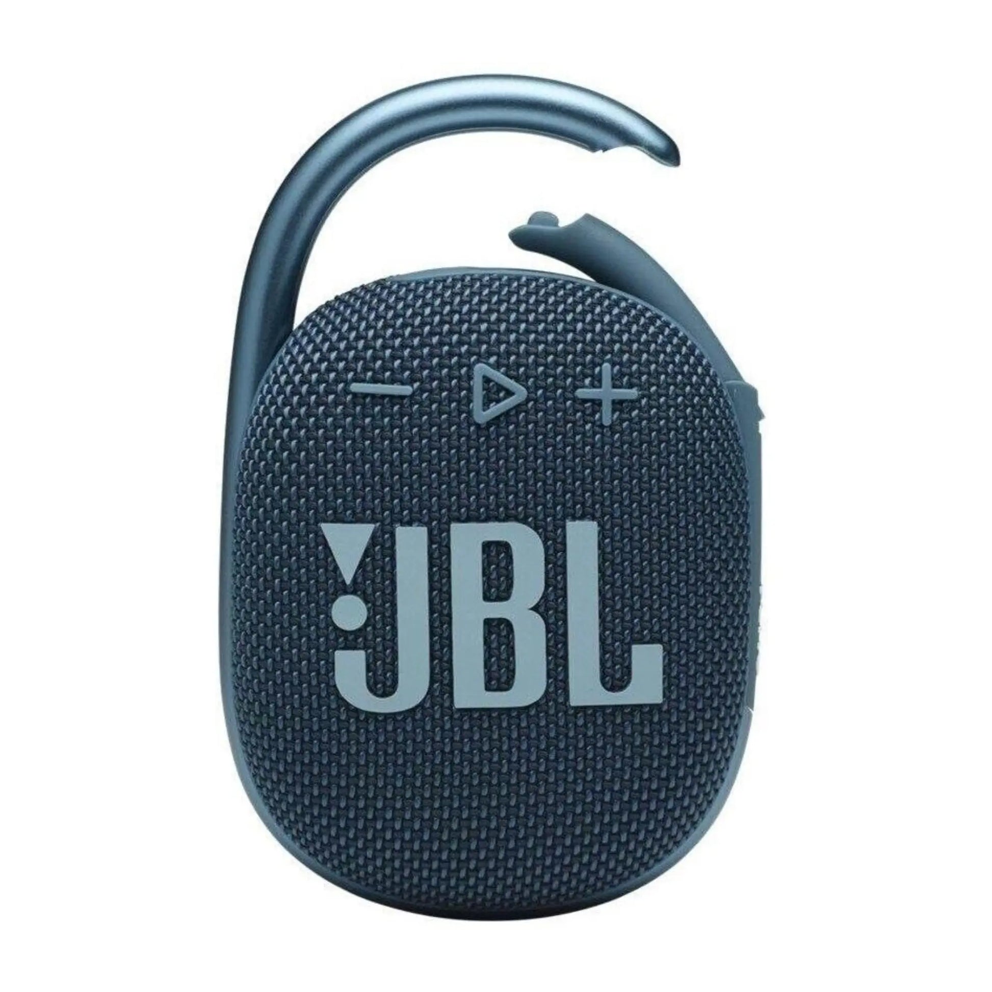 Das Bild zeigt den JBL Clip 4 Bluetooth Lautsprecher in Blau aus der Frontansicht.