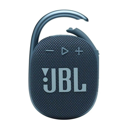 Das Bild zeigt den JBL Clip 4 Bluetooth Lautsprecher in Blau aus der Frontansicht.