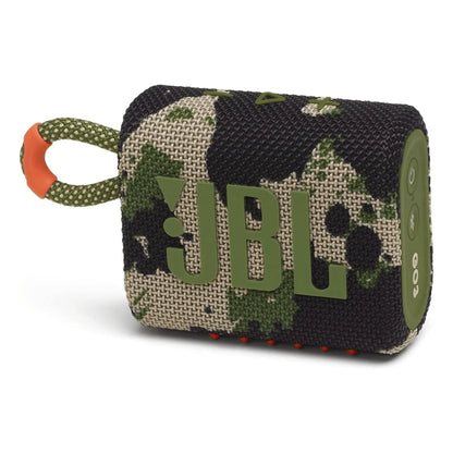 JBL Go 3 Bluetooth Lautsprecher in Camouflage für tragbaren Sound und kompaktes Design.