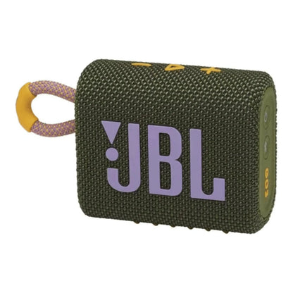 JBL Go 3 Bluetooth Lautsprecher in Grün/Lila für tragbaren Sound und kompaktes Design.