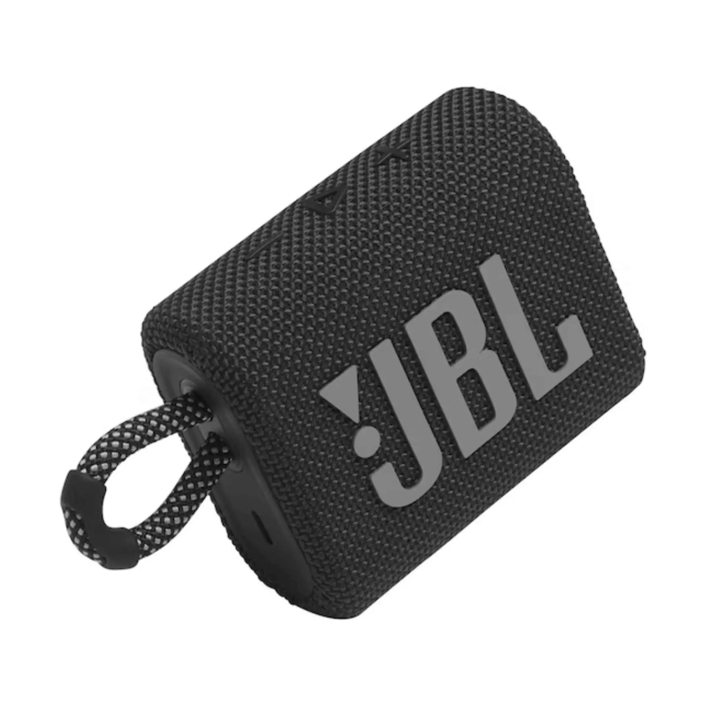 JBL Go 3 Bluetooth Lautsprecher in Schwarz/Grau für tragbaren Sound und kompaktes Design.