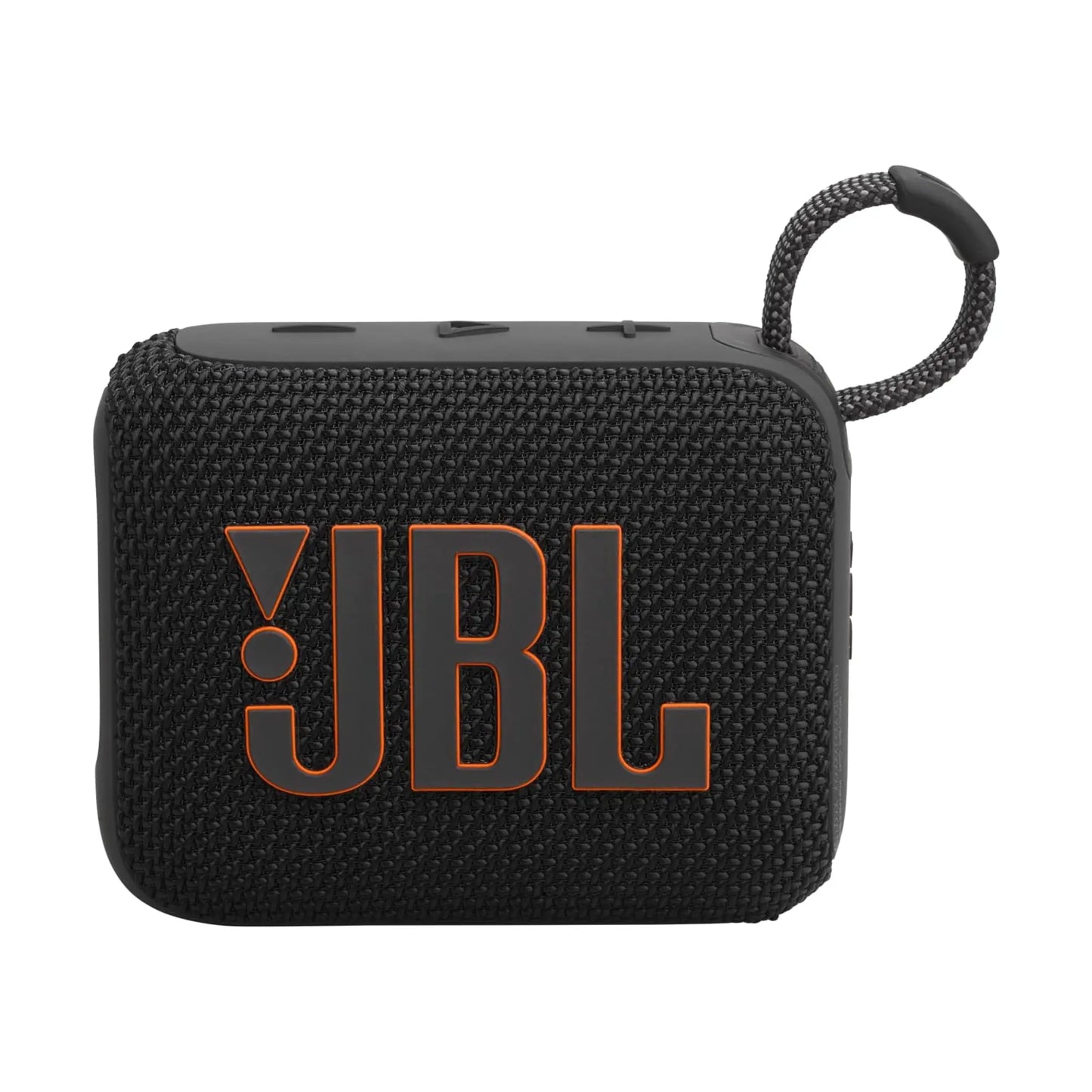 Das Bild zeigt den JBL GO 4 Bluetooth Lautsprecher in Schwarz aus der Frontansicht.