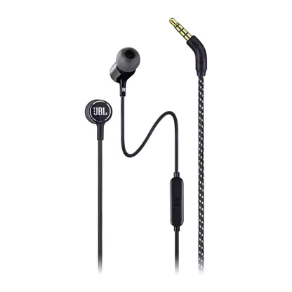 Das Bild zeigt die JBL Live 100 In-Ear-Kopfhörer in Schwarz aus der Frontansicht.