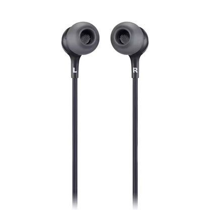 Das Bild zeigt die JBL Live 100 In-Ear-Kopfhörer in Schwarz.