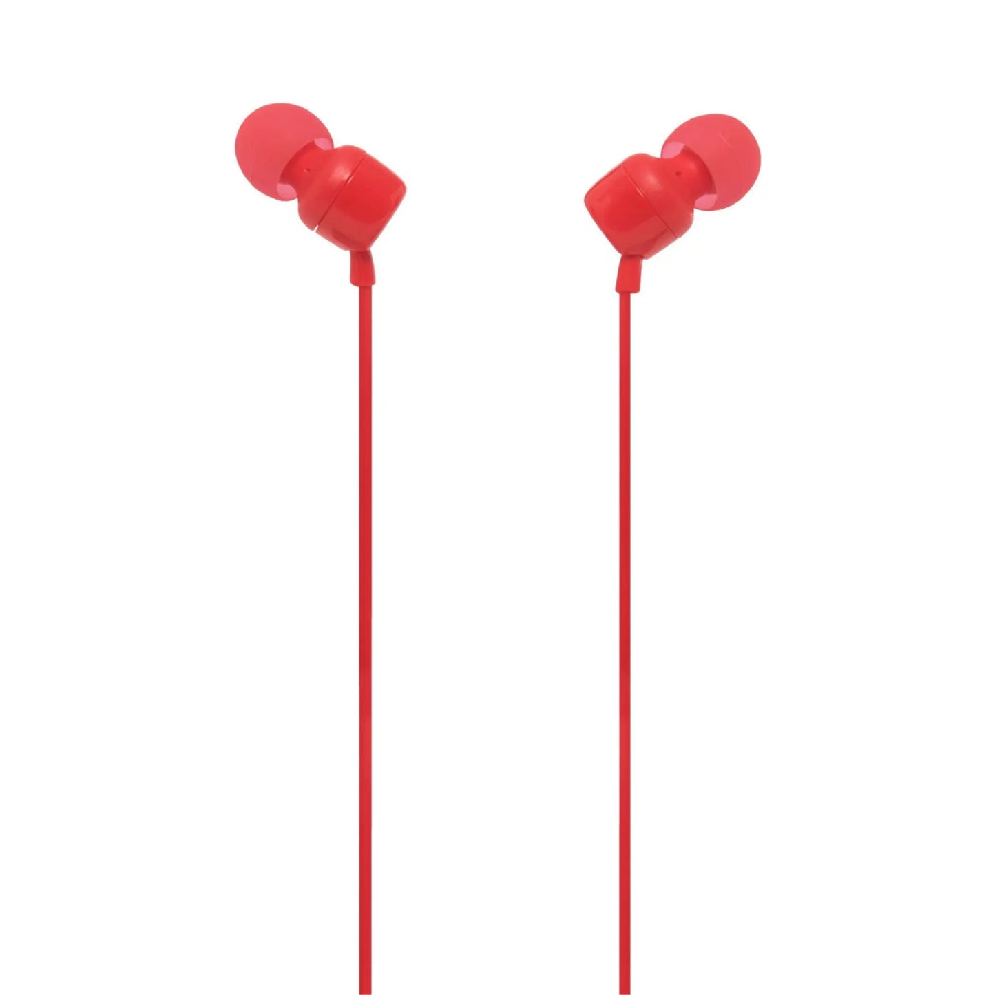 Das Bild zeigt die JBL Tune 110 In-Ear-Kopfhörer in Rot aus der Schrägansicht.