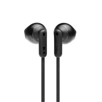 Das Bild zeigt die JBL Tune 215 BT In-Ear-Kopfhörer in Schwarz aus der Nahansicht.
