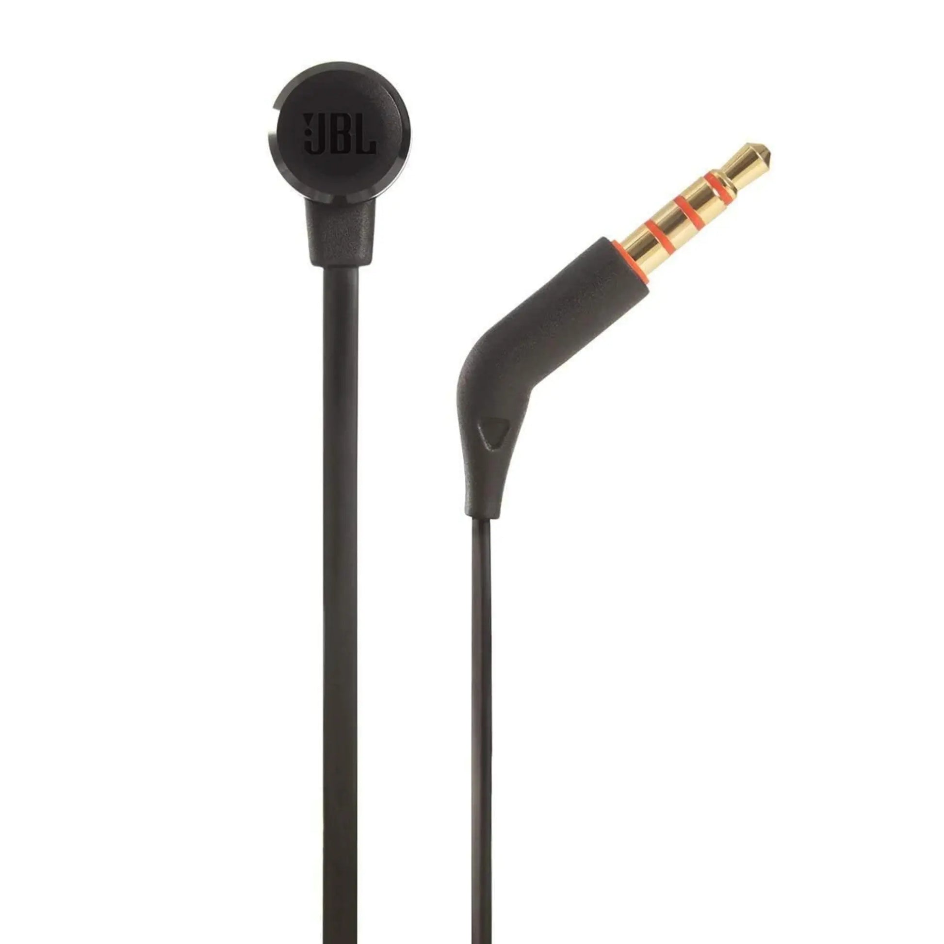 Das Bild zeigt die JBL Tune 290 In-Ear-Kopfhörer in Schwarz aus der Seitenansicht.