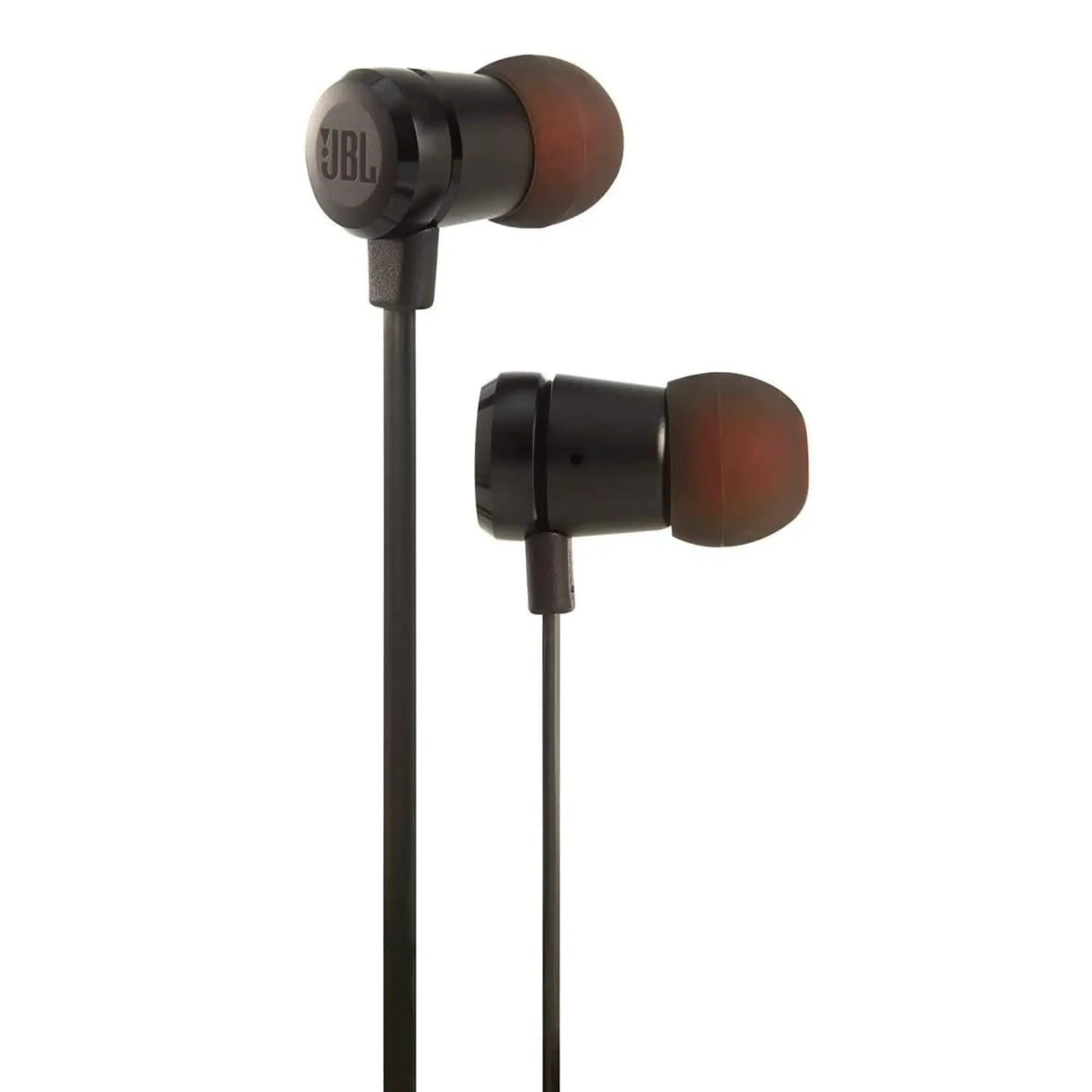 Das Bild zeigt die JBL Tune 290 In-Ear-Kopfhörer in Schwarz aus der Schrägansicht.