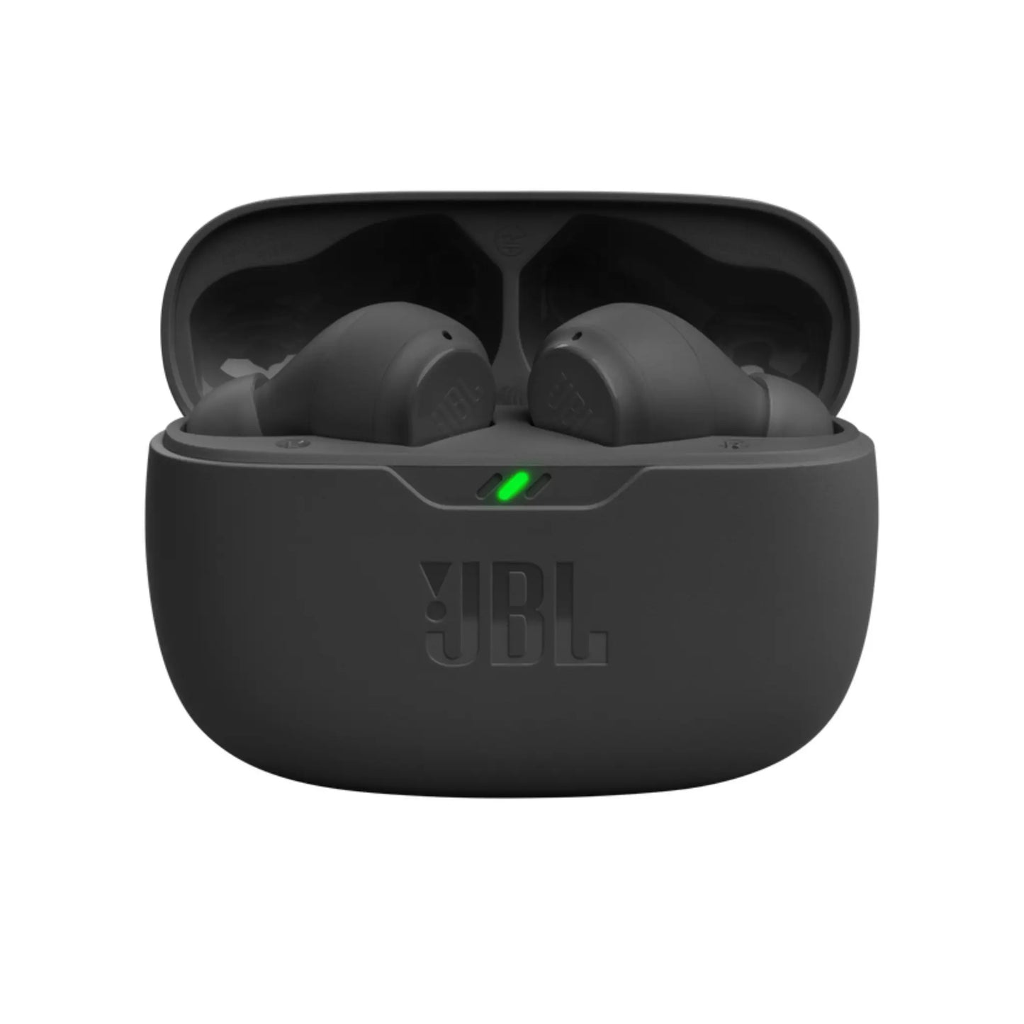 Das Bild zeigt die JBL Wave Beam In-Ear-Kopfhörer in Schwarz.