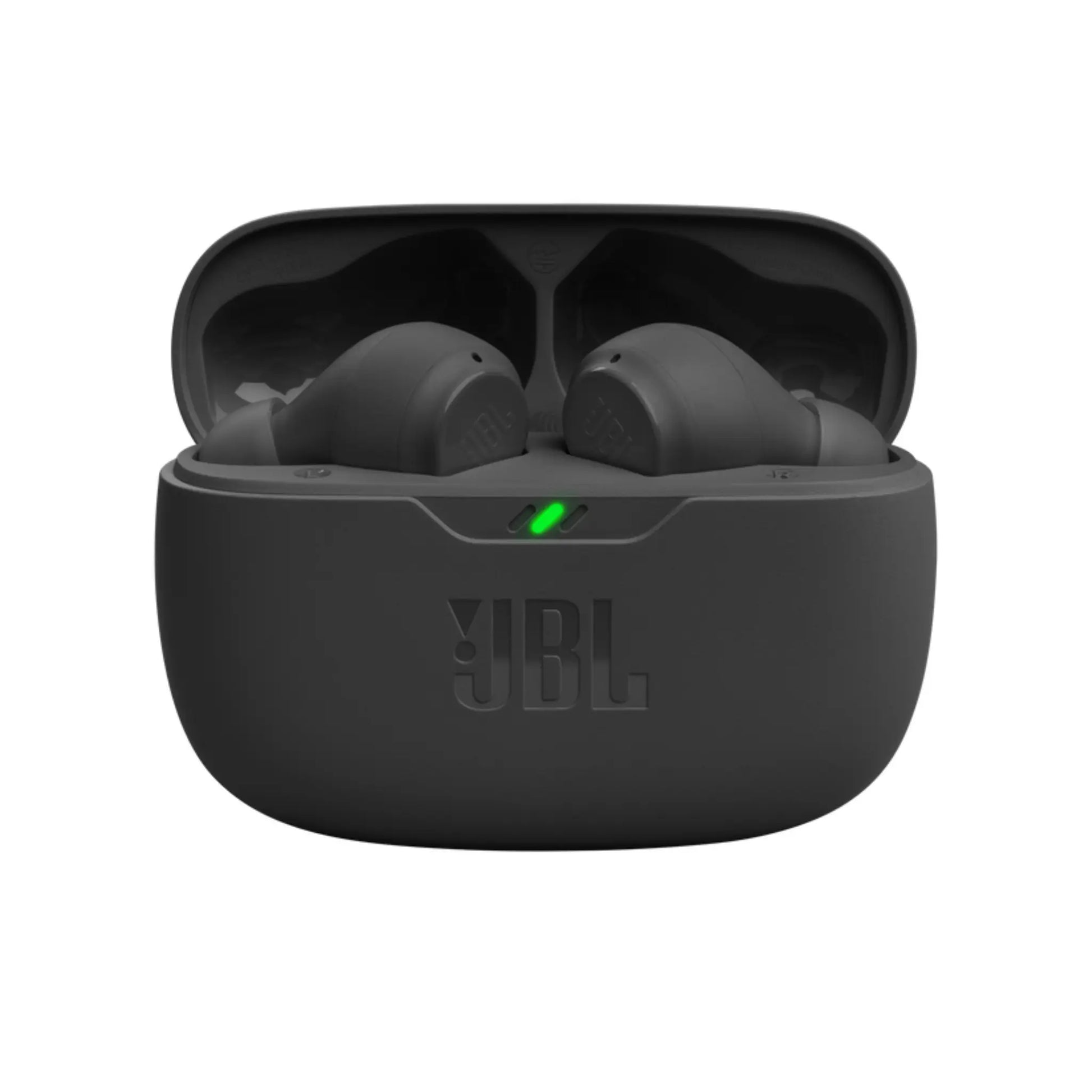 Das Bild zeigt die JBL Wave Beam In-Ear-Kopfhörer in Schwarz.