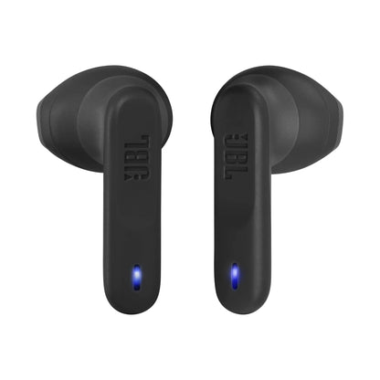 Das Bild zeigt die JBL Wave Flex In-Ear-Kopfhörer in Schwarz aus der Detailansicht.