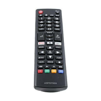 Das Bild zeigt die LG AKB75375608 Fernbedienung in Schwarz aus der Schrägansicht.