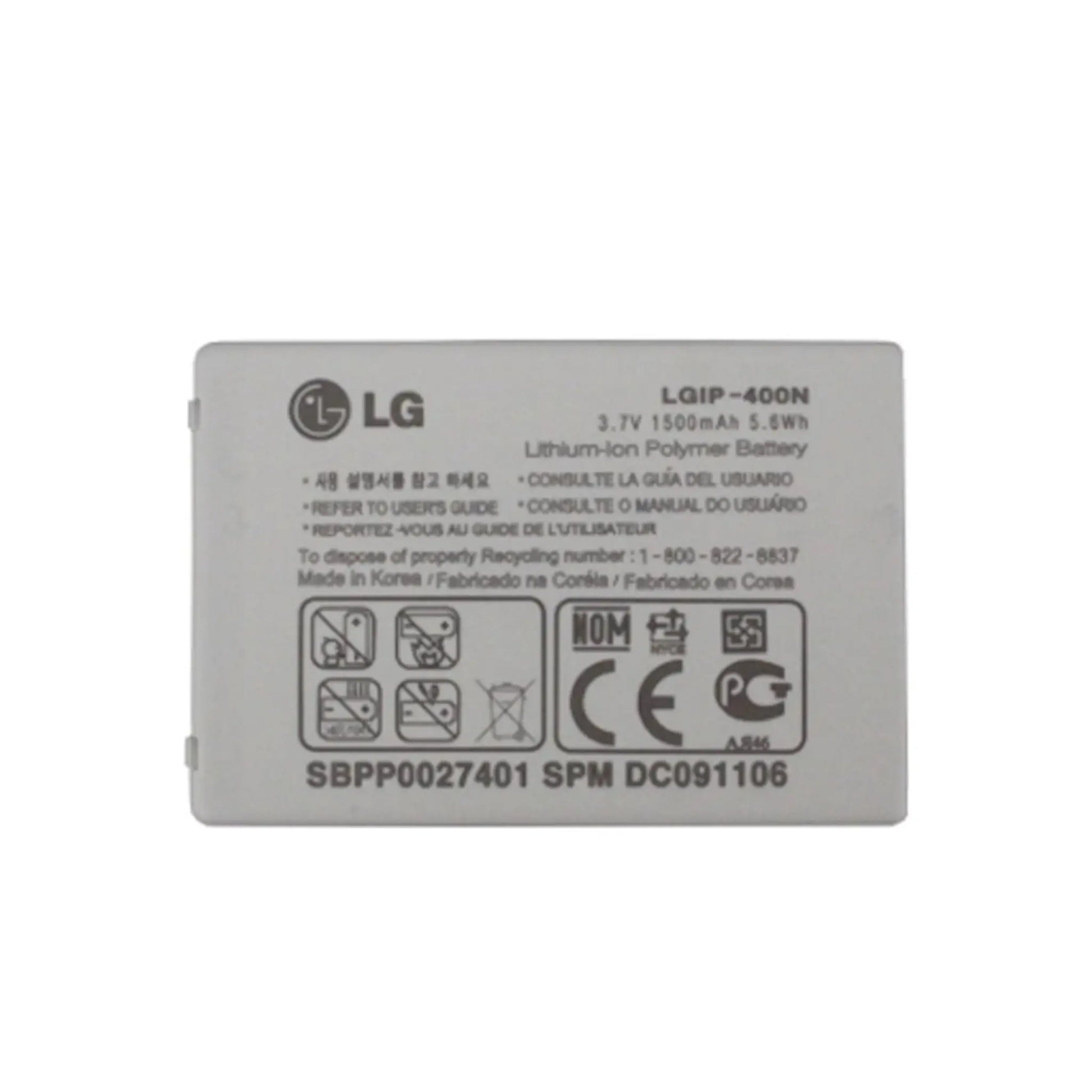 Auf diesem Produktbild wird der LG Akku LGIP-400N Lithium-Ion Polymer 3.7 Volt 1500 mAh abgebildet