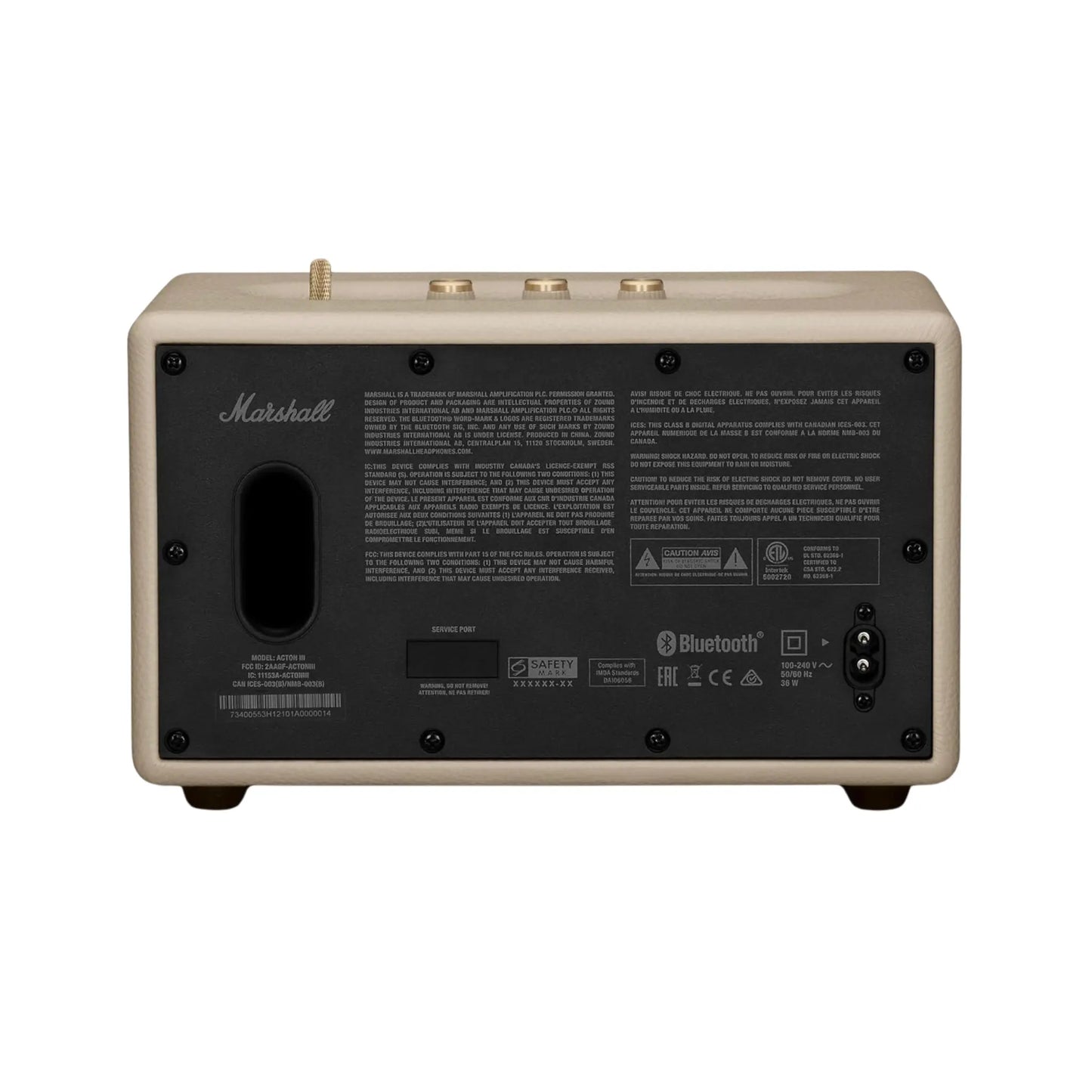 Das Bild zeigt den Marshall Acton III Bluetooth Lautsprecher in Creme.