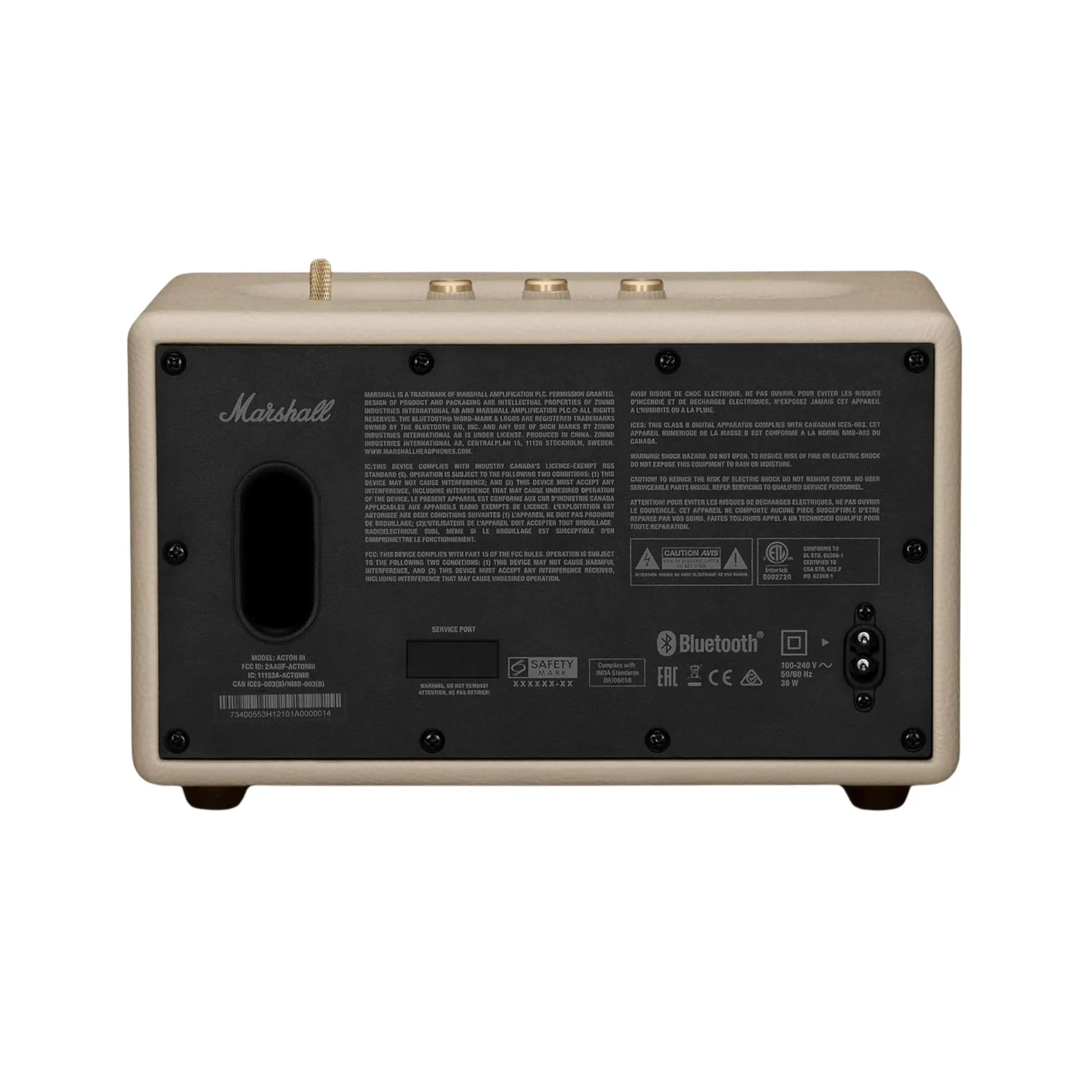 Das Bild zeigt den Marshall Acton III Bluetooth Lautsprecher in Creme.