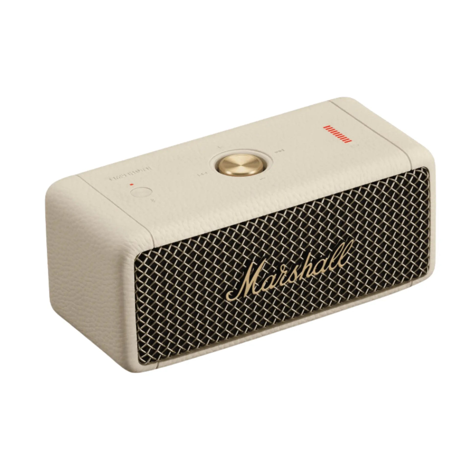 Das Bild zeigt den Marshall Emberton II Bluetooth Lautsprecher in Creme aus der Seitenansicht.