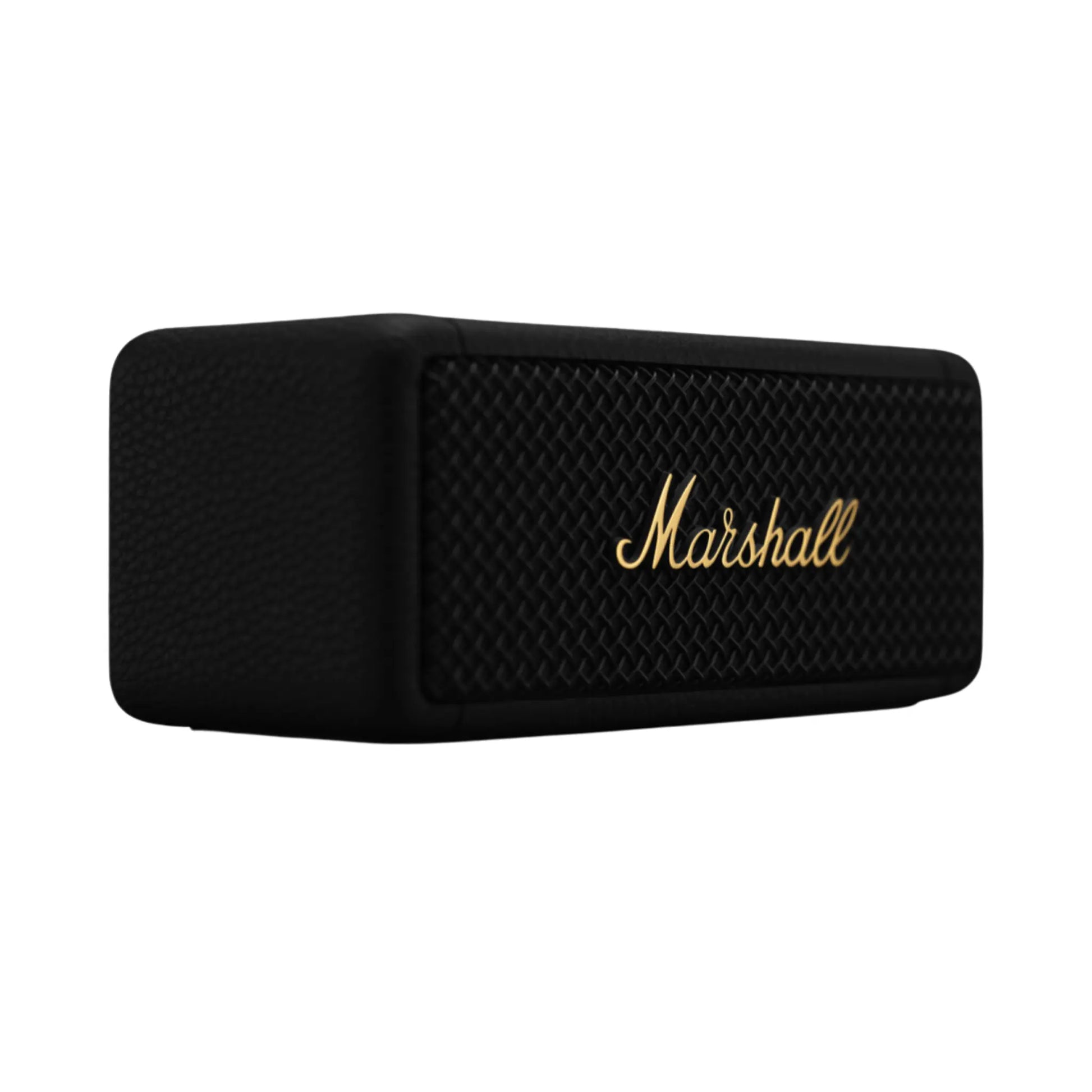 Das Bild zeigt den Marshall Emberton II Bluetooth Lautsprecher in Schwarz aus der Seitenansicht.