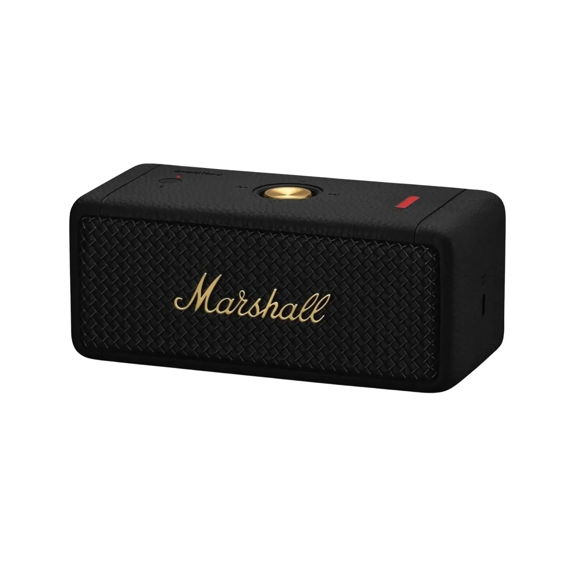 Das Bild zeigt den Marshall Emberton Bluetooth Lautsprecher in Schwarz aus der Schrägansicht.