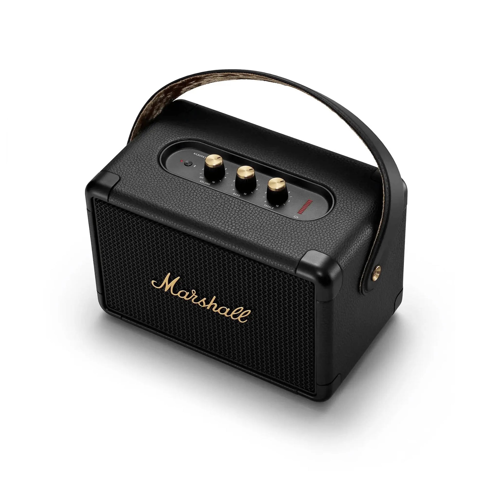 Marshall Kilburn II Bluetooth Lautsprecher mit Anschlüssen und Tragegriff.