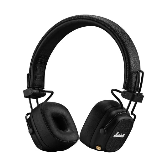 Das Bild zeigt die Marshall Major V Bluetooth Kopfhörer in Schwarz aus der Schrägansicht.