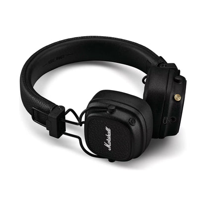 Das Bild zeigt die Marshall Major V Bluetooth Kopfhörer in Schwarz aus der Seitenansicht.