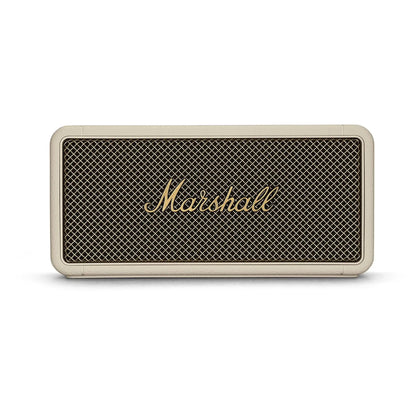 Das Bild zeigt den Marshall Middleton Bluetooth Lautsprecher in Creme aus der Frontansicht.
