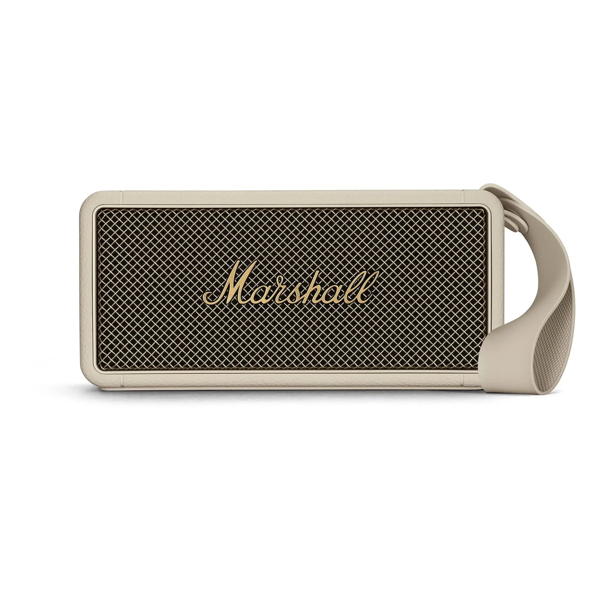 Das Bild zeigt den Marshall Middleton Bluetooth Lautsprecher in Creme.