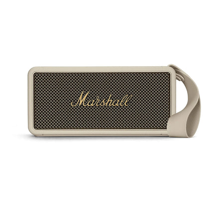 Das Bild zeigt den Marshall Middleton Bluetooth Lautsprecher in Creme.