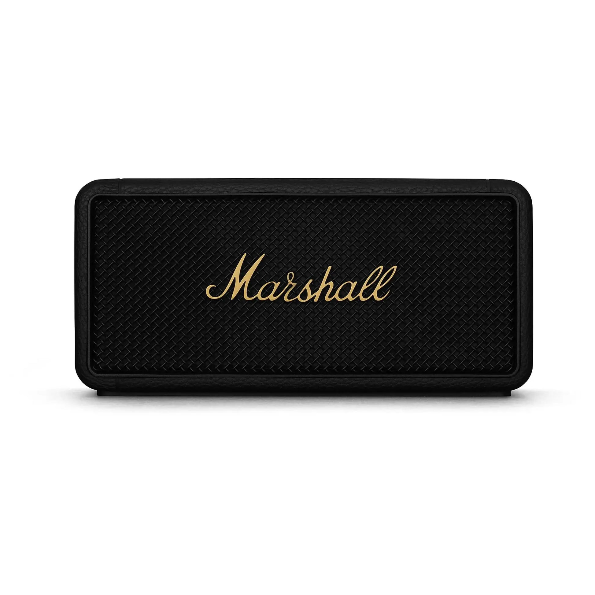 Das Bild zeigt den Marshall Middleton Bluetooth Lautsprecher in Schwarz aus der Frontansicht.